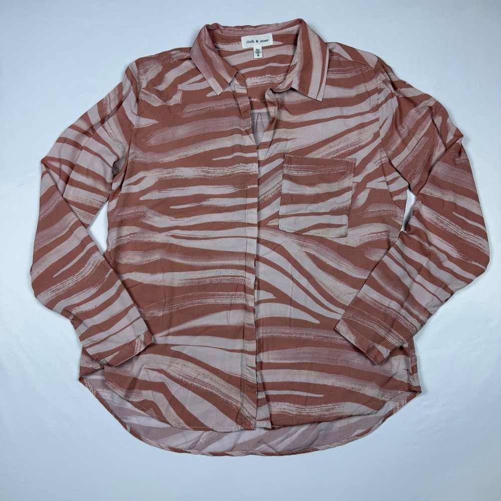 Cloth & Stone Womens Abstract Tiger Stripe Rayon Button Down Shirt Mauve Medium